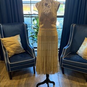 Vintage-Cache Gold Midi Halter Dress.